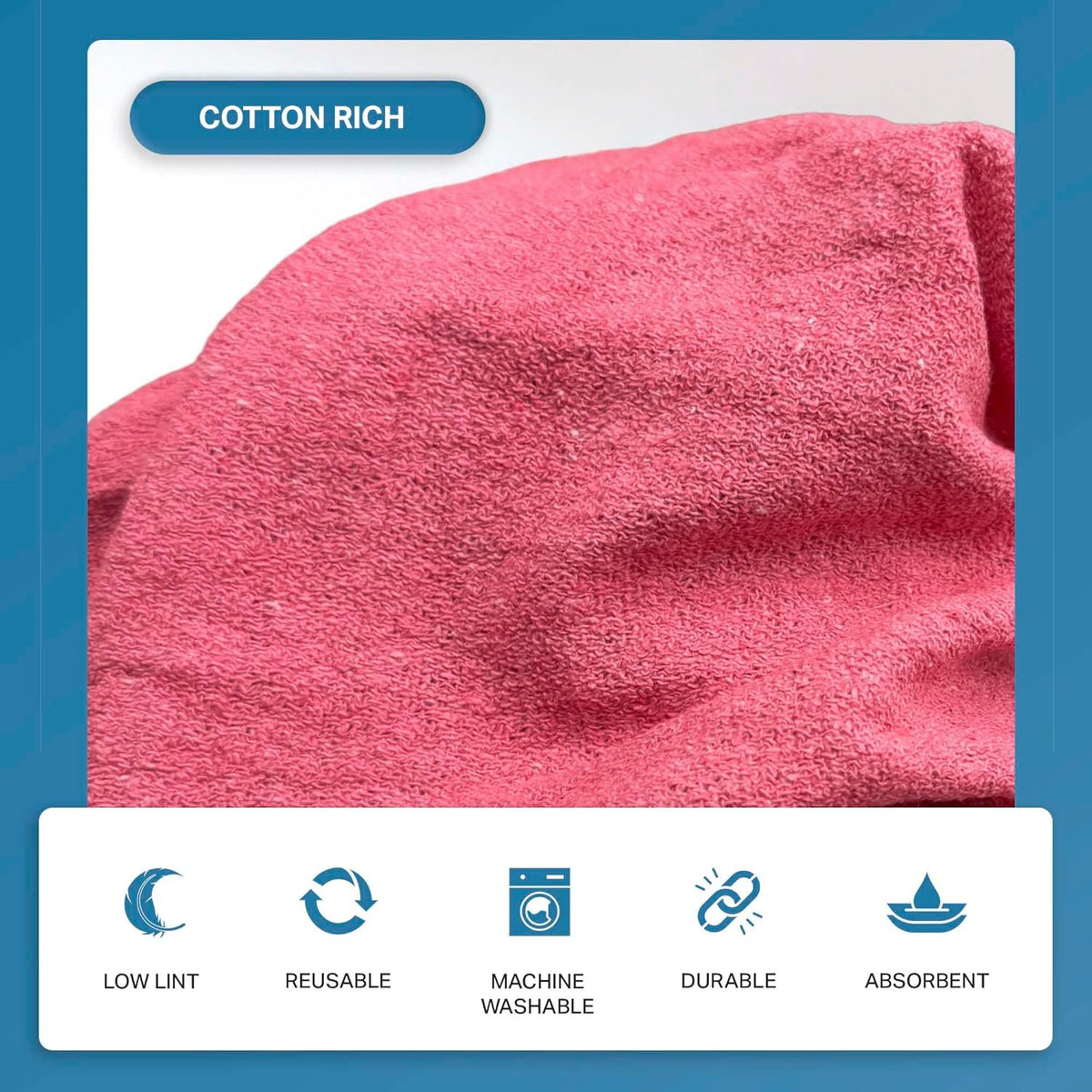 Angel-in-Armor Red Shop Towels (14”x14”) – 500 Unit Box of Lint-Free Cotton Shop Towel Cleaning Rags – Durable Shop Rags for Auto, Garage, Industrial, and Commercial Use