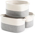 Cotton Rope Woven Storage Basket, Used for Baby Hamper Toy Organizer, Gift Baskets Empty,Kids Laundry Basket,Baby Blanket Basket. Size 15x10x8.7 Inches. (White&Grey-3PCS)