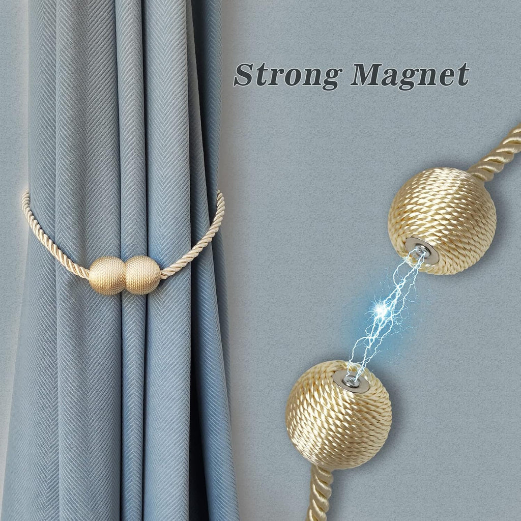 Hion Magnetic Curtain Tiebacks Beige 2pcs, Curtain Tiebacks Buckles Holdbacks Holders Hooks Clip for Home Bedroom Office Decorative Curtain