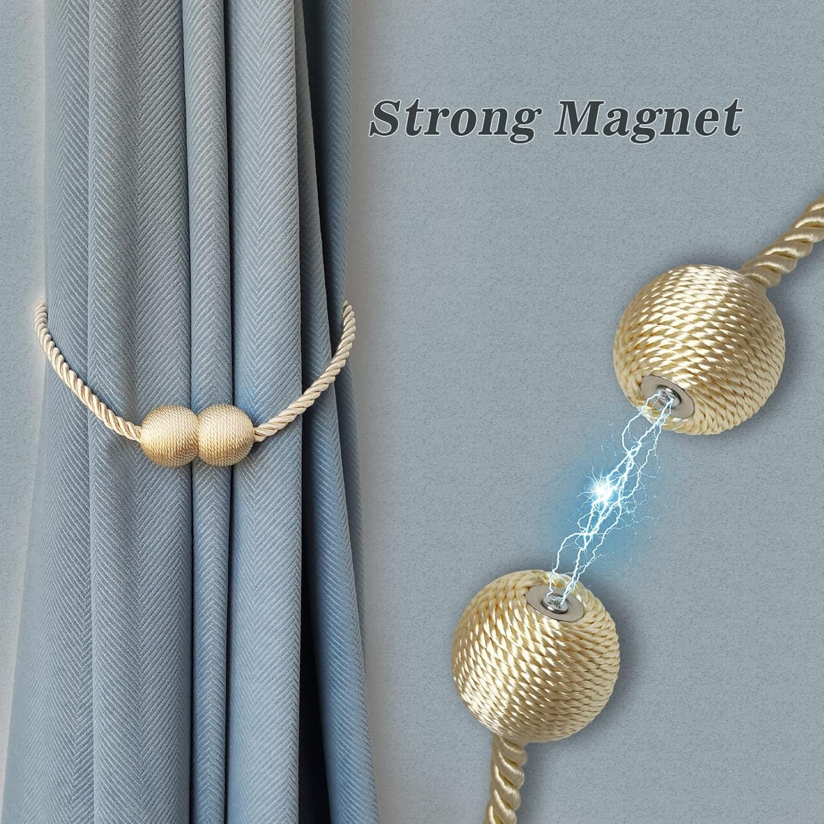 Hion Magnetic Curtain Tiebacks Beige 2pcs, Curtain Tiebacks Buckles Holdbacks Holders Hooks Clip for Home Bedroom Office Decorative Curtain