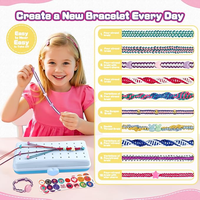 Cmiolacuna Friendship Bracelet Making Kit for Girls, 3-Layer Storage Box Arts and Crafts Bracelets Jewelry String Maker Kit Ages 8-12,Best Christmas Birthday Gift for Girls 6 7 8 9 10 11 12 Year Old