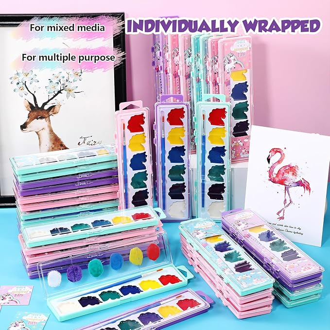12 Pcs Unicorn Style Watercolor Painting Set 8 Washable Colors With Brush Watercolor Painting Set Gift Party Supplies Back To School Party Gift Exchange