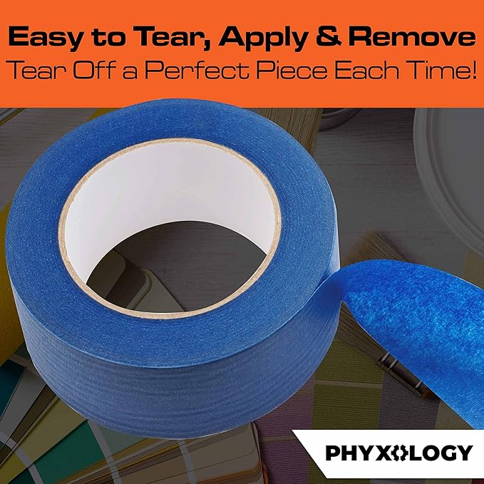 No-Residue 2 Inch, 60 Yard Blue Painters Tape 1 Pk. Easy-Tear, Pro-Grade Removable Masking Tape Great for Home, Office, Commercial Contractor. Clean, Drip-Free Painting w/Wide Crepe Paper Rolls