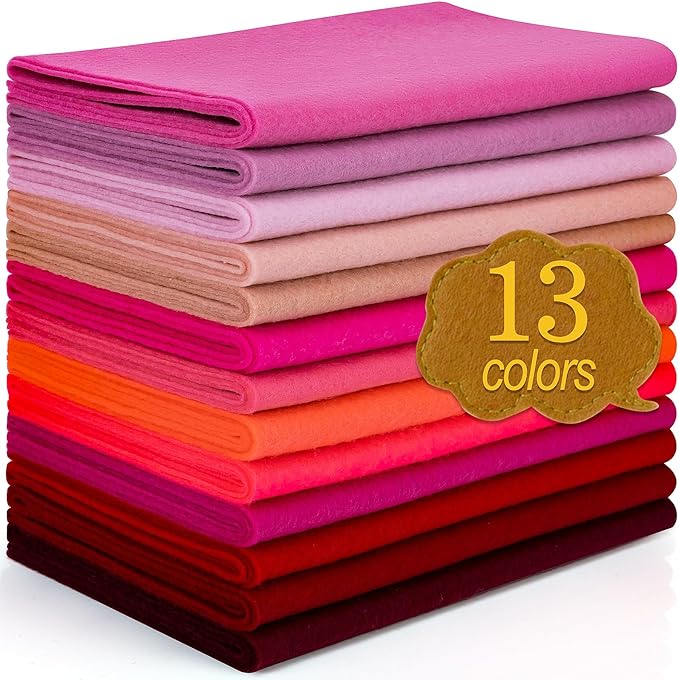 XSEINO 13 Rolls 8"x35" 1.4mm Thick Soft Felt Fabric Sheet 13 Assorted Red Series Colors Felt Pack for DIY Craft Sewing Squares Nonwoven Patchwork