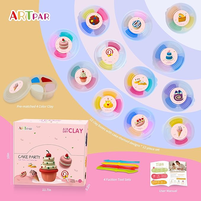 Air Dry Clay for Kids,Modeling Clay Kit,Model Magic Sculpting Set,Ultra Light & Soft, Safe Non-Sticky | 12 Box DIY Art and Crafts School Projects, Home Party Favors for Boys & Girls
