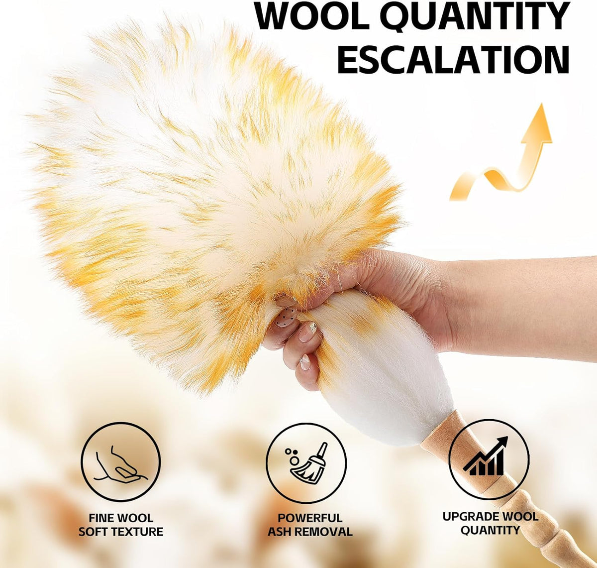 Lambswool Duster for Cleaning with Solid Wooden Handle Leather Hang Strap 19.6 inch Natural Feather Duster for Cleaning Ceiling Fans Window Blinds Computer Furniture(2 Pack)