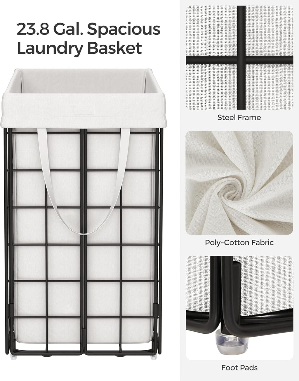 SONGMICS Laundry Hamper, 23.8 Gal. (90L) Laundry Basket, Collapsible Clothes Hamper, Black and White ULCB190W01