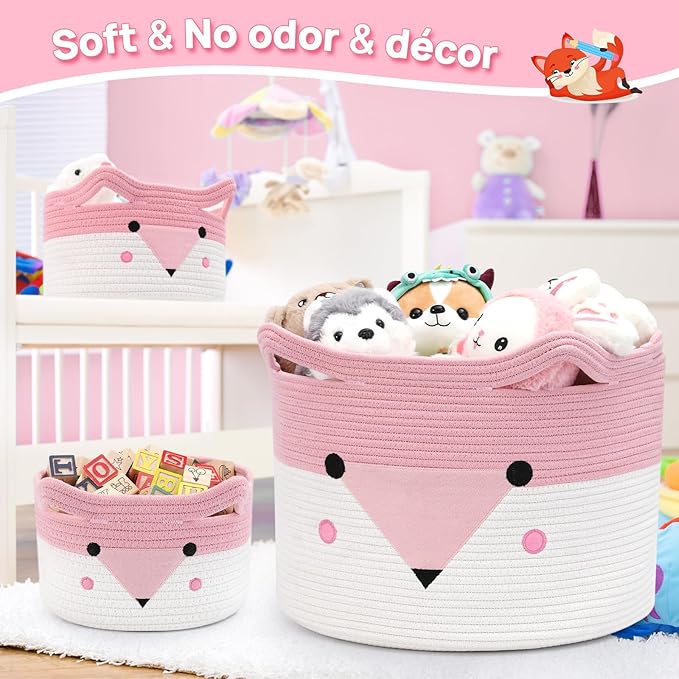 Large Baby Basket Toy Storage 3 Pack, (20"x13.8") Woven Baby Laundry Basket, Stuffed Animal Storage.