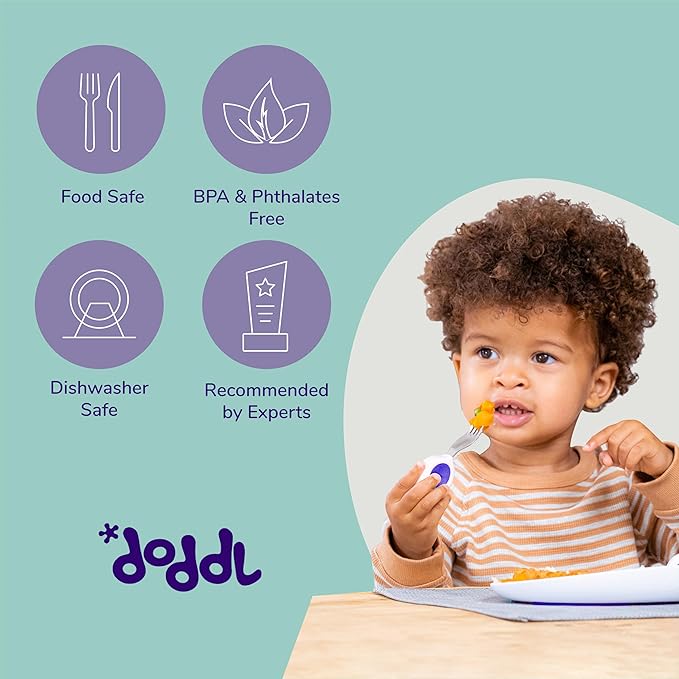 doddl 6-piece Spoon and Fork Set (3 Pairs) - Learn to use Toddler Silverware in Minutes, Toddler Utensils 1 year old & up, Baby Led Weaning Supplies