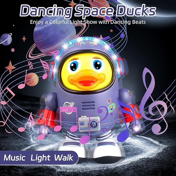 Dancing Space Duck Toy, Electric Dancing Duck Toy Baby Musical Toys, Cute Singing Walking Duck Toys with Music & LED Lights for Toddlers Kids Birthday Gifts (Blue)