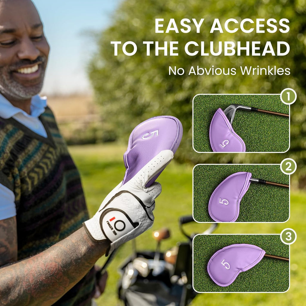 FINGER TEN Premium Synthetic Leather Stylish Iron & Wedge Golf Head Covers Value 12 Piece Set, Embroidered Labels & Fits Most Clubs Gift Set, Travel Protection Accessories