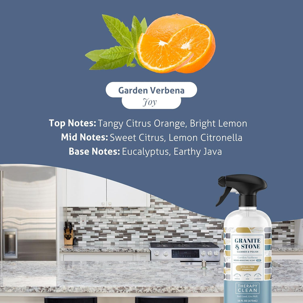 Therapy Granite Cleaner Kit with Microfiber - Daily Countertop Cleaner for Stone, Granite, Marble, Soapstone, Quartz, Quartzite, Slate, Headstone, Limestone, Corian, Laminate, and Tile