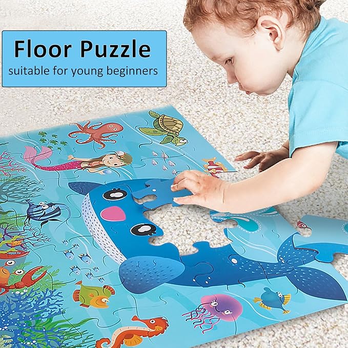Jumbo Floor Puzzle for Kids, Large Jigsaw Puzzles 35 Piece for Kids Ages 3-5,Preschool Learning & Education Toys, Gifts for 4-8 Year Old Boys and Girls (Marine Animals)