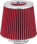 Mortar Aftermarket Auto Air Filter Replacement - Car Enthusiast Class Universal Cold Air Intake Gulps in More Air for More Engine Power & Passionate Induction Sound, 3.5 In, Red