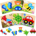 MAGIFIRE Wooden Puzzles for Toddlers 1-3 - 6-Pack Multicolor Animal & Car Puzzles - Toddler Montessori Style Toys