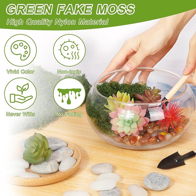 Jollidecor Fake Moss for Crafts, 14.1 OZ Artificial Moss for Plants Indoor Decorative Light Green and Dark Green Faux Moss DIY Fairy Garden Decor for Potted Plant