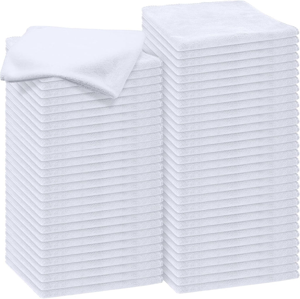 Nuenen Microfiber Cleaning Cloths for Cars 16 x 16 Inch Ultra Absorbent Car Towels Drying Reusable Cleaning Supplies House Kitchen Window Microfiber Towel(White,60 Pcs)