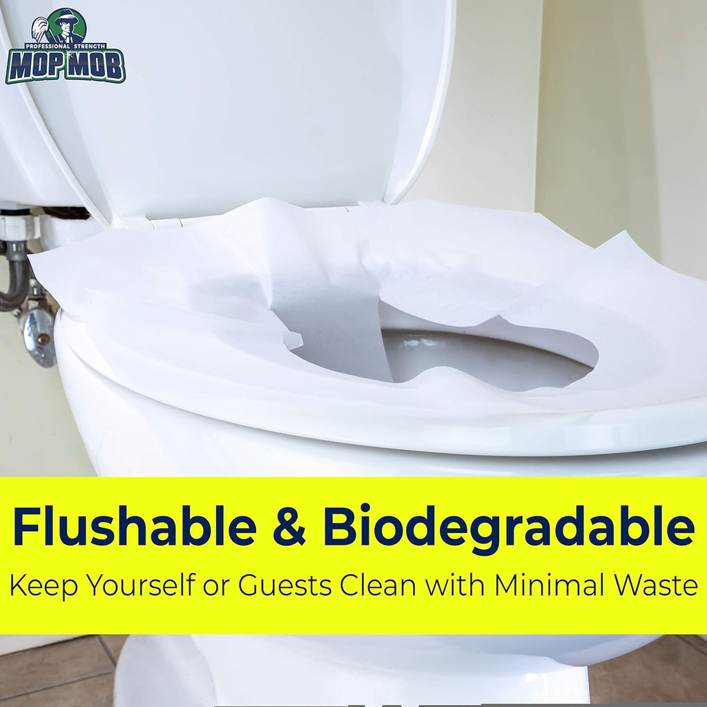 Biodegradable Half-Fold Toilet Seat Covers 250Pk. Self-Flushing, Disposable Potty Papers Keep Toilets Clean and Family Healthy. Mess-Free Paper Safety Covers for Commercial, Home, Travel and Kids Use