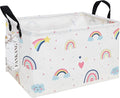 FANKANG Storage Bins, Nursery Hamper Canvas Laundry Basket Foldable with Waterproof PE Coating Large Storage Baskets for Kids Boys and Girls, Office, Bedroom, Clothes,Toys(Rec-Love Rainbow