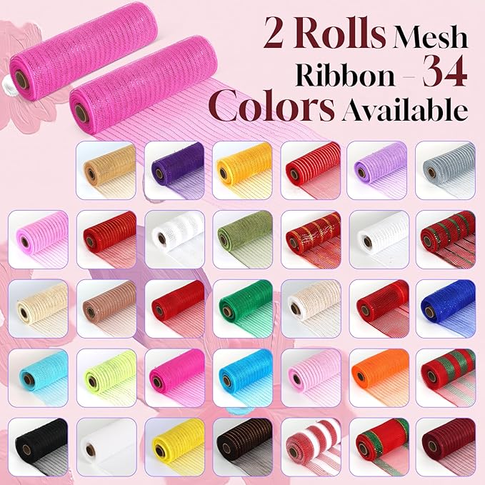 2 Rolls Mesh Ribbon for Wreaths 10 Inch x 30 Foot Wreath Mesh Rolls with Metallic Foil for Easter Christmas Party Wedding Home Decor DIY Craft Projects and Gift Wrapping (Light Blue)