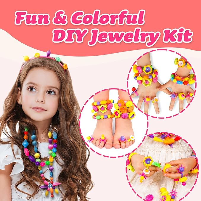 Arthopt Snap Pop Beads Jewelry Making Kit for Girls with 700+ pcs Arts and Crafts Toys for Kids 3-7 Years Old, DIY Snap Beads Bracelets Necklace Ring Toy Set Birthday Gifts for Girls 4 5 6 7 8