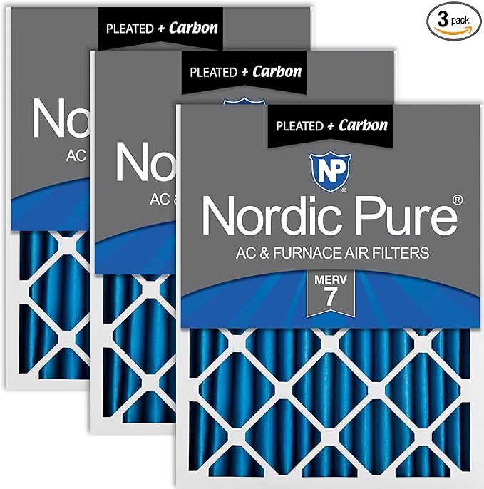 Nordic Pure 20x25x2 (Actual Size: 19 1/2 x 24 1/2 x 1 3/4) Pleated Air Filters MERV 7 Plus Carbon 3 Pack