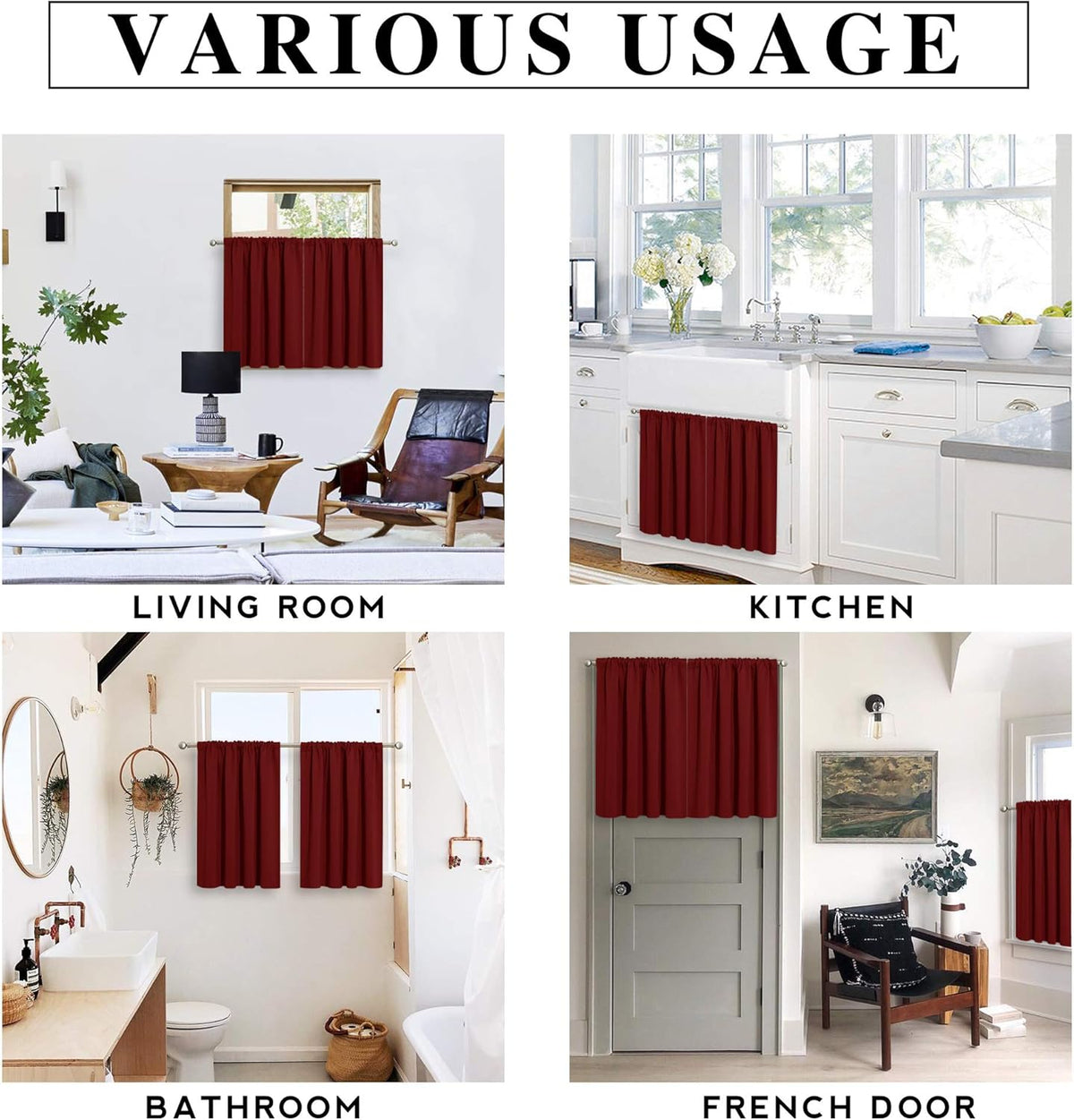 RYB HOME Curtains for Bedroom 72 inches Long, Blackout Thermal Insulating Window Treatment Drapes for Living Room Bathroom Basement Laundry Classroom, W 34 x L 72, Burgundy Red, 2 Panels