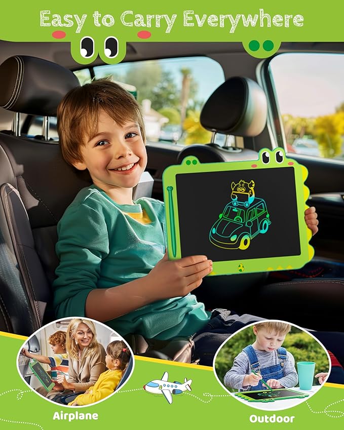 TEKFUN LCD Writing Tablet for Kids, 12 Inch Doodle Board Colorful Drawing Tablet, Reusable Electronic Pads Educational and Learning Toys Gifts for 3-13 Years Old Boys and Girls (Green)