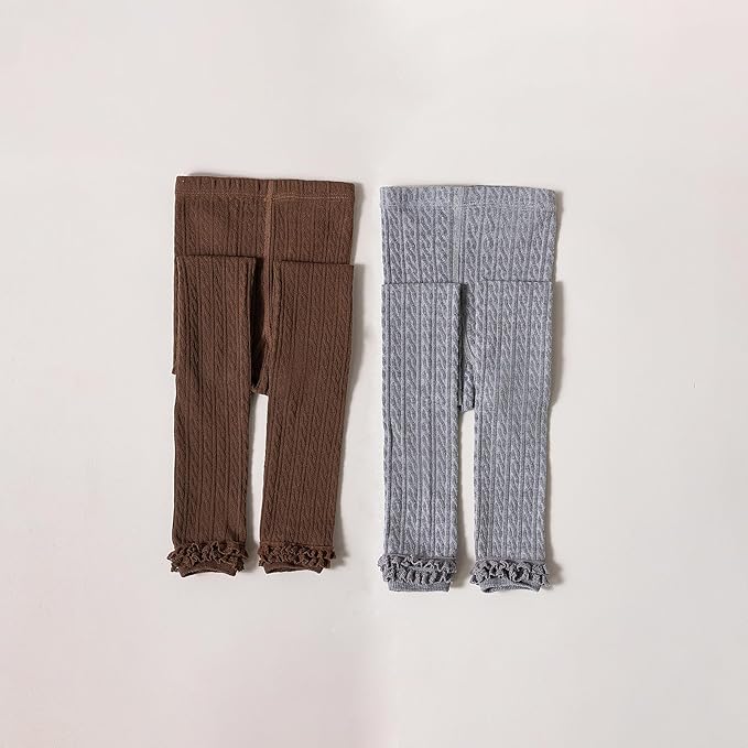 Girls Leggings for Little Girls, 2 Pack Toddler Girl Pants Leggings for Baby Tights Knitted Multi-Colors 2-9 Years