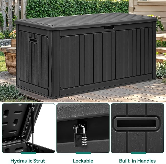 YITAHOME 260 Gallon Double-Wall Deck Box with Divider & Side Handles, Outdoor Large Storage for Patio Furniture Cushions, Garden Pool Accessories, Water Resistant & Lockable
