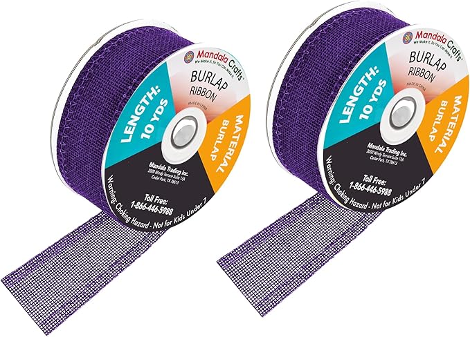 Mandala Crafts Purple Burlap Ribbon 1 Inch Wide Jute Ribbons for Crafts - 20 Yds Roll Rustic Burlap Wrap Trim Ribbons for Wreaths Bows Wedding Party Decoration