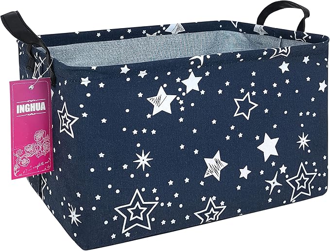 Rectangular Storage Basket Fabric Organizer Bin for Toys,Books,Clothes,Gifts,Pets-Perfect for Home,Office,Nursery,Dorm,Shelf(Rec-Blue star )