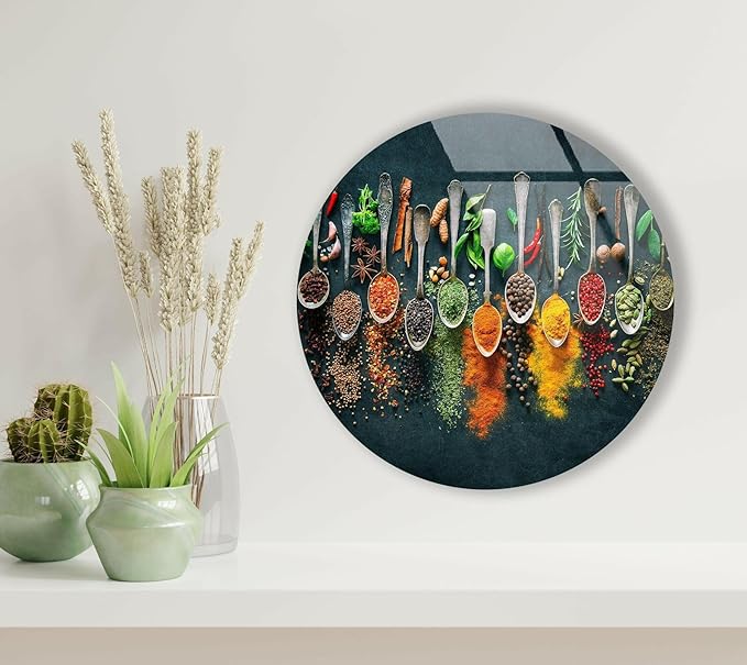 My Photostation.com 48Wx32H'' Spoon Spices Glass Wall ArtTempered Glass Printing Wall Decor Large Wall Art Wall Hangings