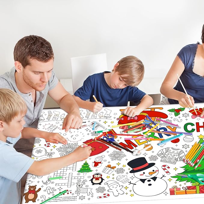 Gatherfun Christmas Decorations - Versatile 31.5 x 72 Inches Activity Poster, Merry Christmas Party Coloring Banner/Table Cover for School Parties and Special Events