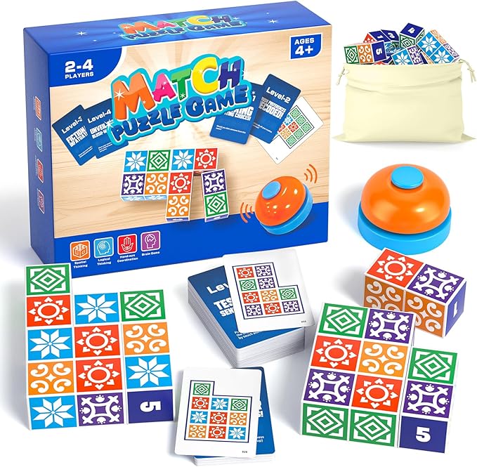 Matching Board Game, Family Puzzle Board Games for Adults & Children, Block Puzzle Games with Bell for Kids Ages 4+, Birthday Gifts Toys Travel & Party Boards Game for Family Night