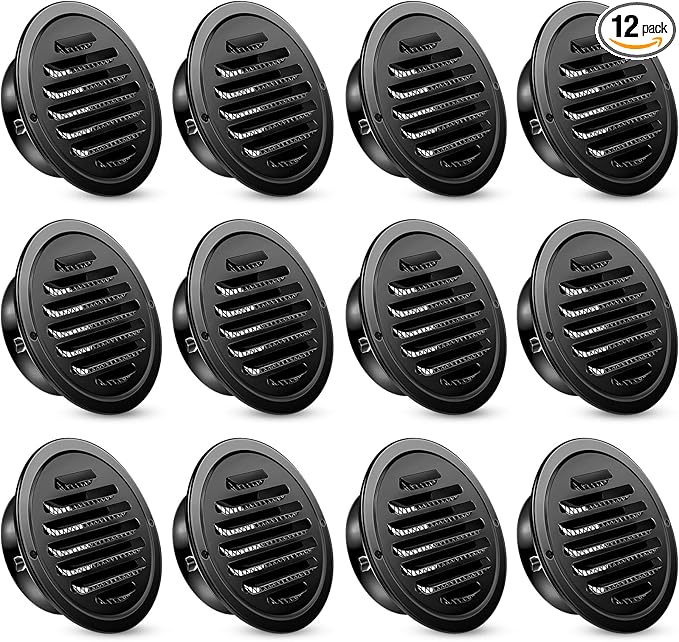 Zonon 12 Pcs Stainless Steel Soffit Vents 4 Inch Round Dryer Vent Cover with Mesh Screen for Home Outdoor Bathroom Wall Ceiling Outside Exterior Exhaust (Black)