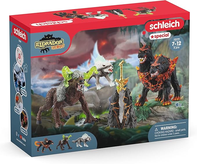 Schleich Eldrador Creatures - 5 PC Fantasy Creature Set - Ice Wolf, Lava Hound, Rock Beast and Sword Figure Playset - Animal Monster Figurines for Boys and Girls - Durable Fun Toys for Kids Ages 7+
