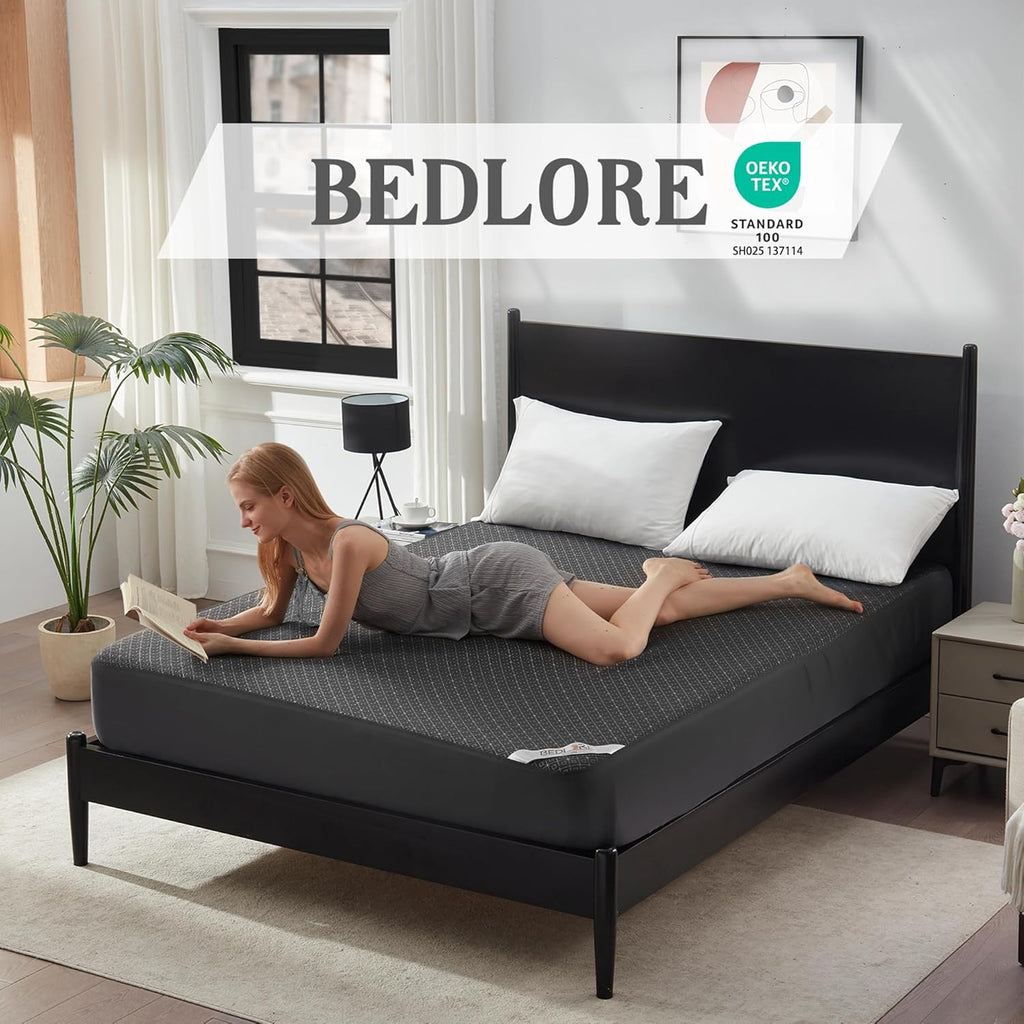 BEDLORE Twin Mattress Protector, Waterproof Noiseless Mattress Cover with Stretchable Pockets for 6-15 inches Mattress, Soft Breathable Mattress Pad Machine Washable (Dark Gray)