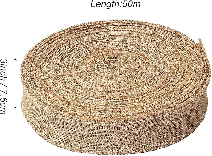 KINJOEK 3 Inch Wide 54 Yards Burlap Ribbon, Natural Jute Fabric Ribbon Crafts Ribbon for Christmas Wedding Gifts Burlap Fabric DIY for Decoration