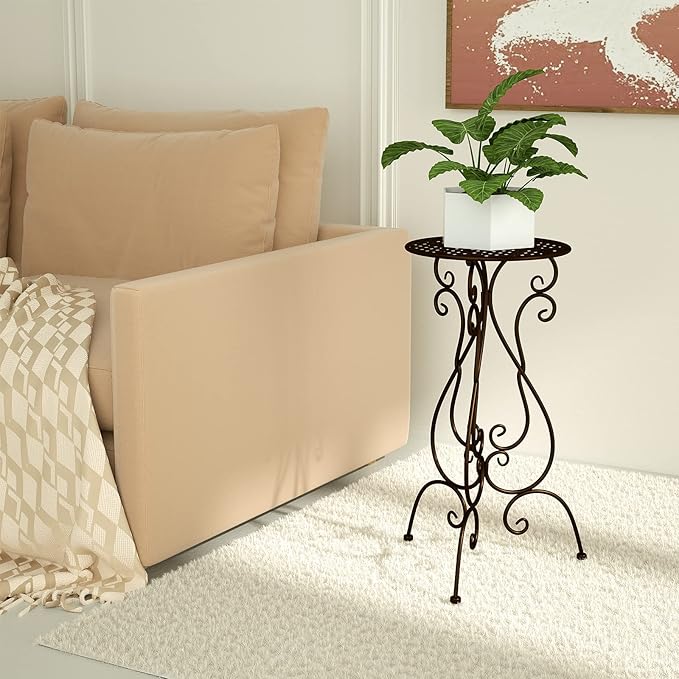 2 Pack Plant Stands Indoor Outdoor, Metal Flower Pot Holder 22.5 inch Tall, Heavy Duty Pedestal Plants Stand for Patio Garden Porch Corner Balcony, Brown