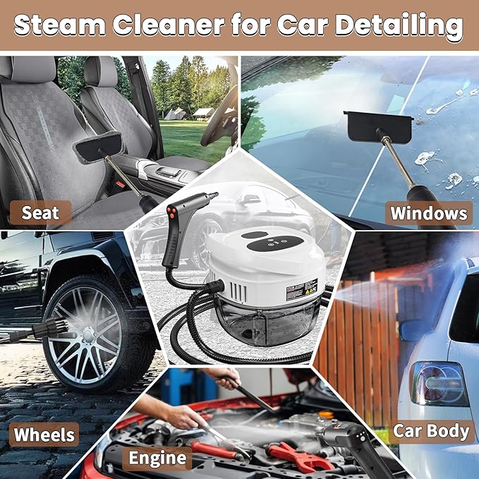 Handheld Steam Cleaner for Home, 2500W High Temperature Pressurized Machine, 1.7L Water Tank, Handle-controlled Steam Output, Portable Cleaning Steamer for Car, Bed Bugs, Furniture, Grout (White)