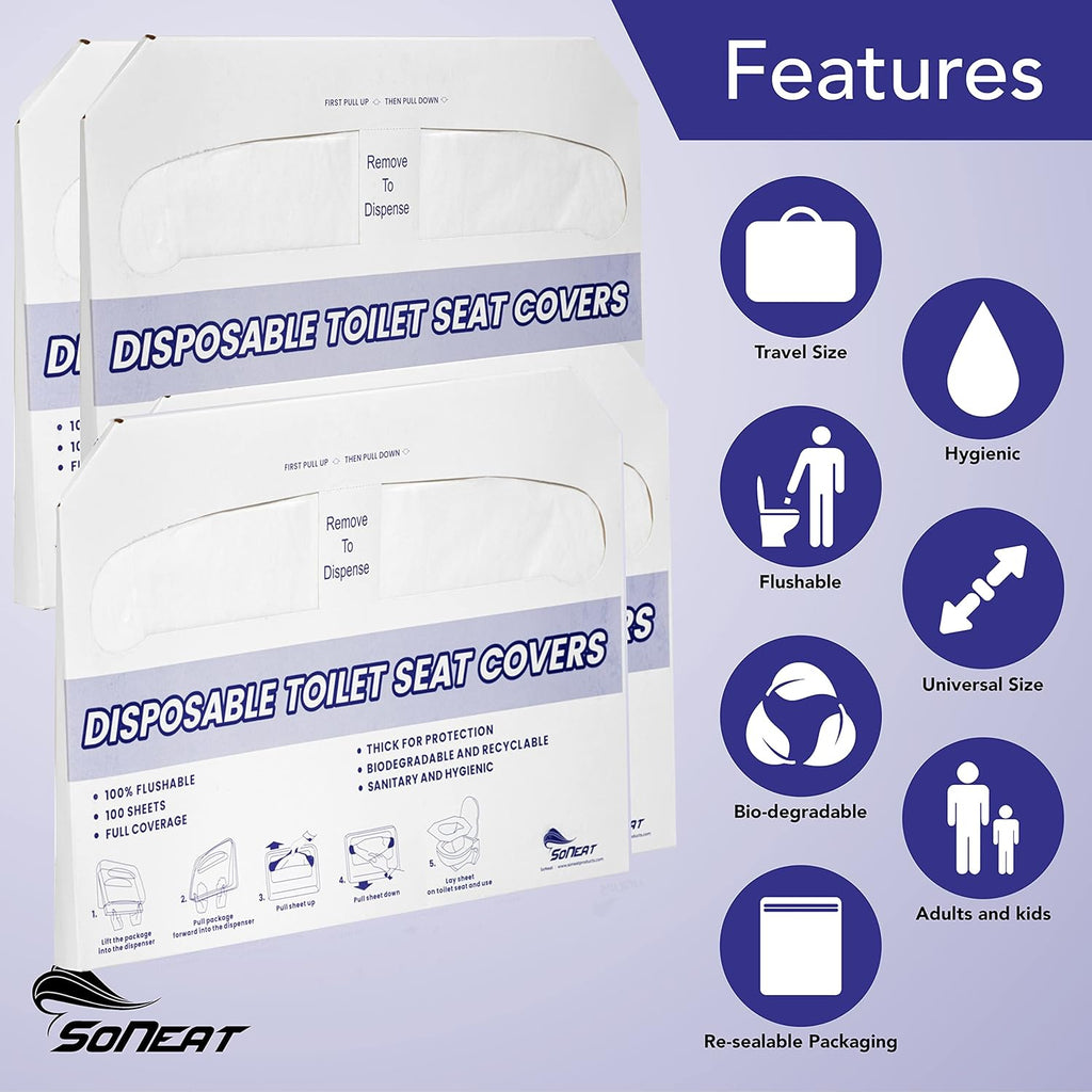 Disposable Toilet Seat Covers XL Half Fold Flushable – 400 Sheets (4 Pack) for Public Facilities, Office, School, Hotel & Business Use – Premium toilet seat cover For Commercial Wall Dispenser