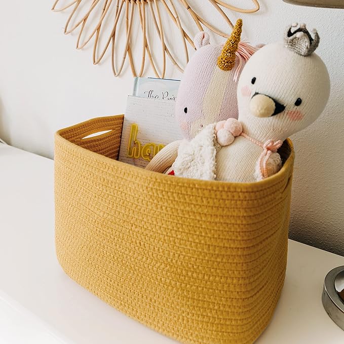 OrganiHaus Orange Basket for Shelves, Decorative Cloth for Organizing, Cotton Rope Storage Basket for Toys, Small Woven Baskets for Storage