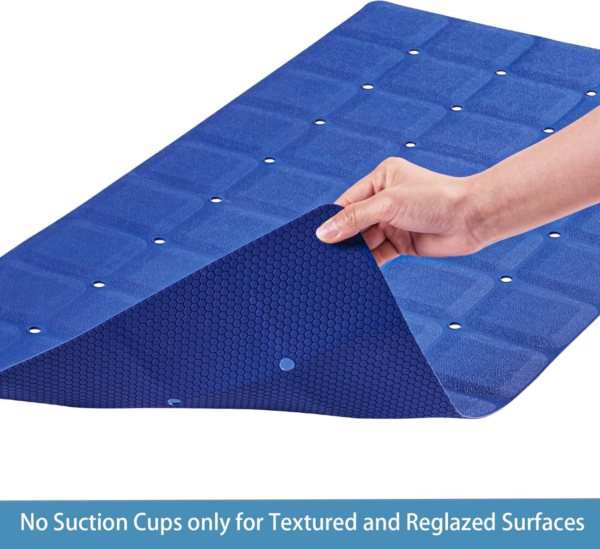 Foldable Silicone Bathtub Mat: Jumbo Size Heavy Duty Safety Bath Mat for Tub Without Suction Cups Non Slip Bath & Shower Mat for Textured, Reglazed, Refinished Tub (Navy Blue, 35.8 x 17.7)