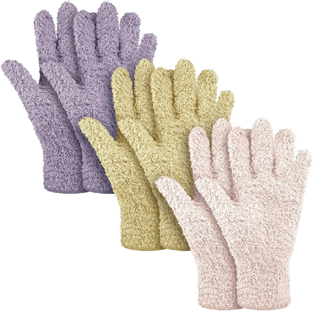 Patelai 3 Pairs Microfiber Plant Dusting Gloves Leaf Cleaning Gloves for Indoor Plants, Blinds, Furniture, House(Large,Pink, Nude, Light Purple)