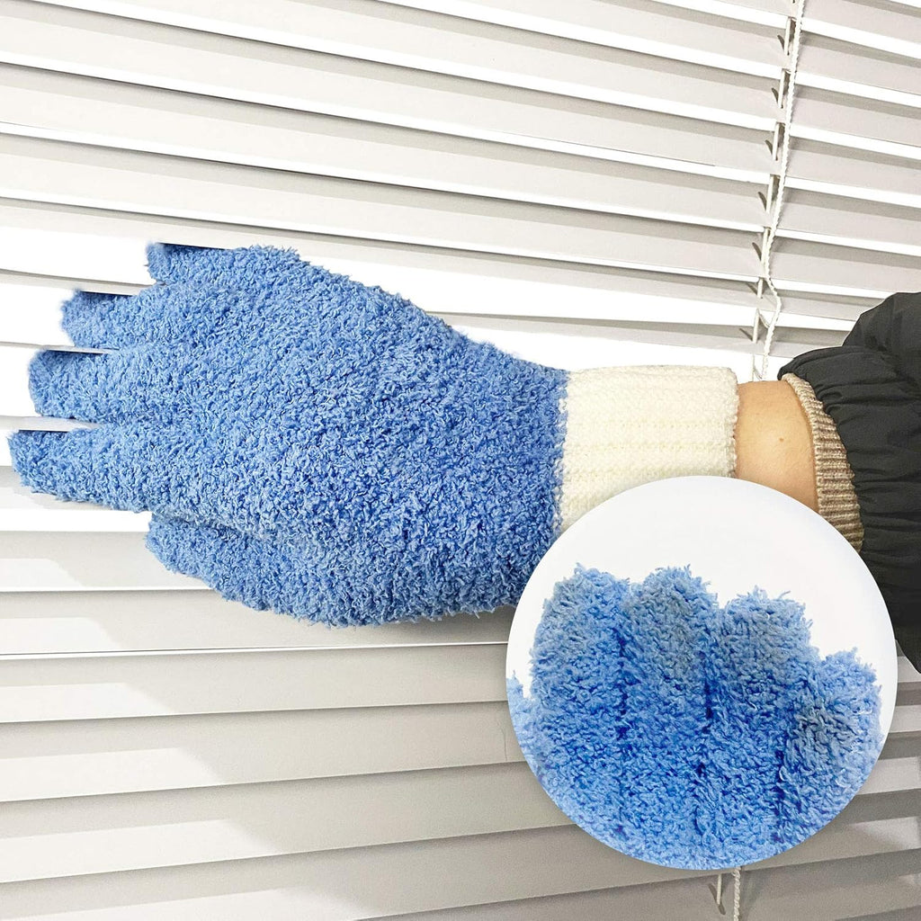 MIG4U Microfiber Dusting Gloves House Cleaning Glove for Blinds, Windows, Shutters, Furniture, and Car, Reusable Lint-Free Blue 1 Pair S/M