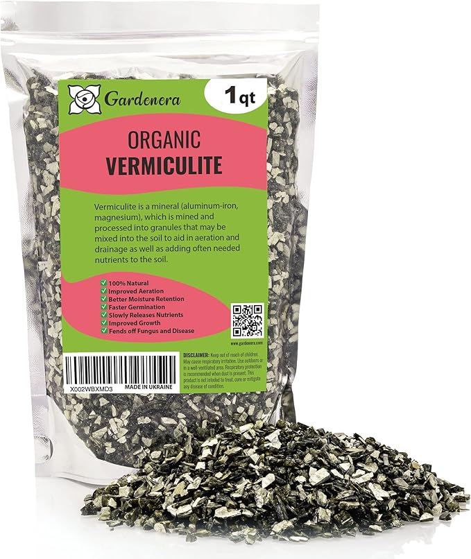 Horticultural Organic Vermiculite for Plants - Medium Grade - Natural Soil Additive for Gardening, Houseplants, Mushrooms, Potted Plants, Hydroponics, Terrariums (1 Quart)