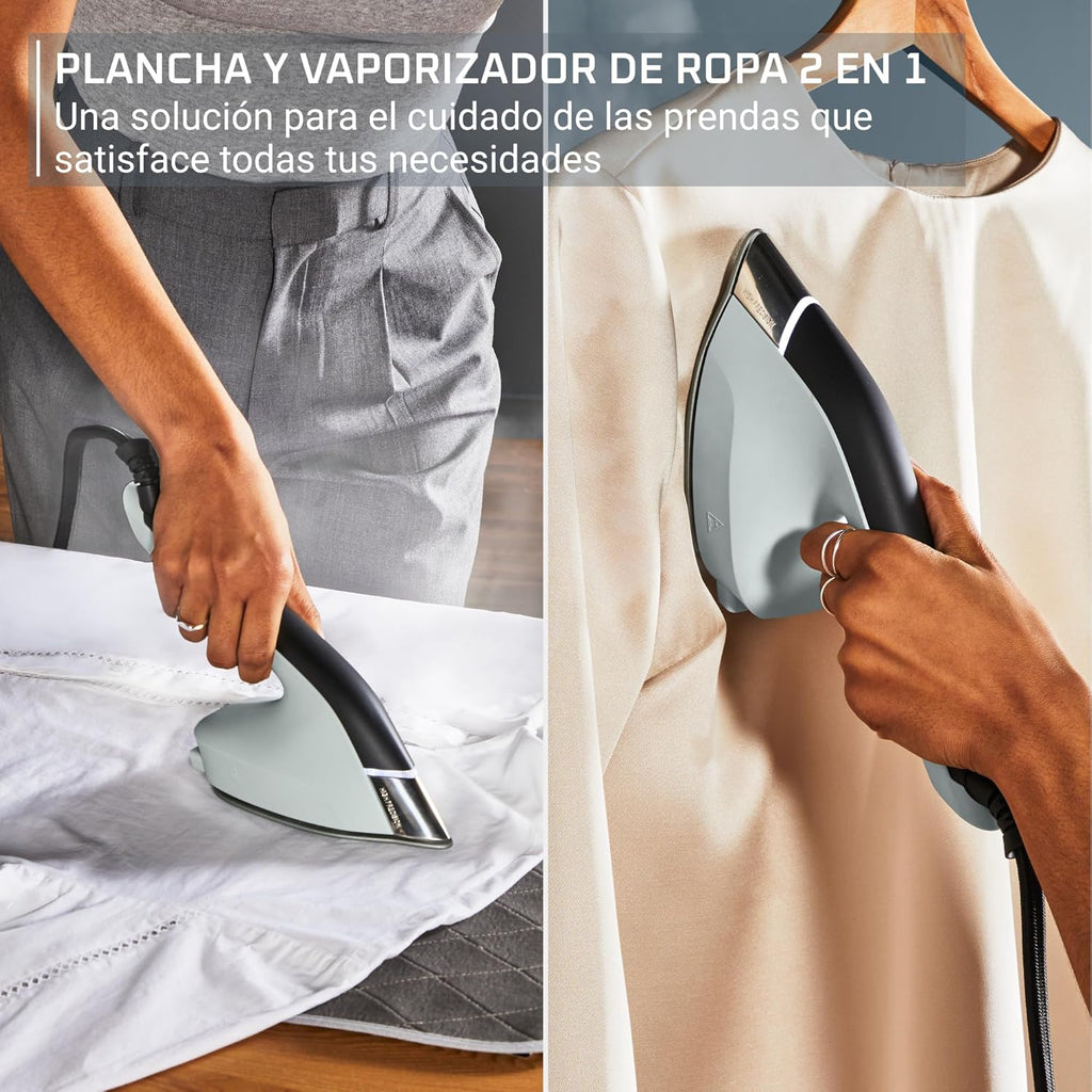 Rowenta 2-in-1 Duo Force Iron and Steamer for Clothes, 1700W Steam Iron, Stainless Steel Soleplate, Ultra-Lightweight, Detachable 13.5-oz Water Tank, Clothes Steamer, Anti-Drip, Black & Green, JR4030