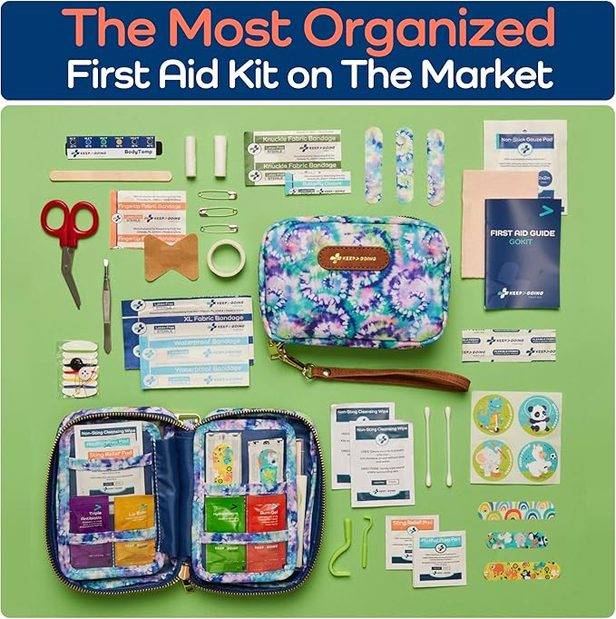 KeepGoing Travel First Aid Kit for Kids – 130 Pc. for Car, Home, Purse, Diaper Bag & Backpack with Latex-Free Bandages - Mini First Aid Kit Travel Size TSA-Approved