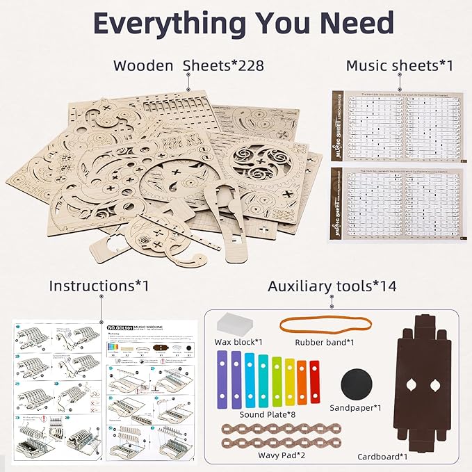 nicknack 3D Wooden Puzzles Model Kits for Adults Piano Mechanical Music Box Model Wooden Xylophone Toy